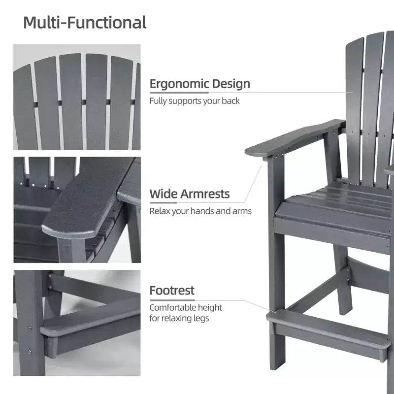 Aoodor Sedie Adirondack Alte Set da 2, Sgabello da Bar per Patio in HDPE con Vassoio Connettore, Sedia da Balcone per Tutte le Stagioni