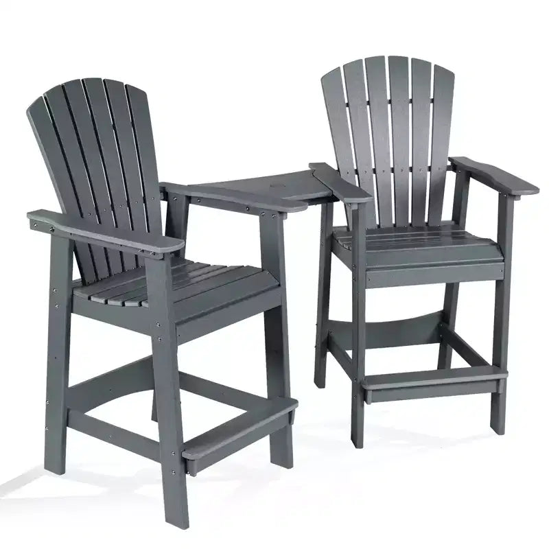 Aoodor Sedie Adirondack Alte Set da 2, Sgabello da Bar per Patio in HDPE con Vassoio Connettore, Sedia da Balcone per Tutte le Stagioni
