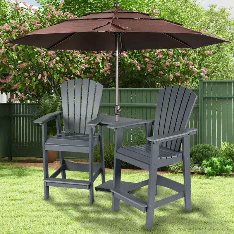 Aoodor Tall Adirondack Chairs Set of 2, HDPE Patio Bar Stool with Connecting Tray,All-Weather Balcony Chair