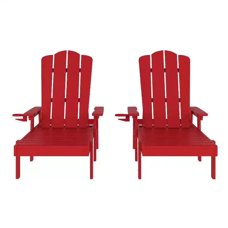 Emma and Oliver Lot de 2 chaises longues Adirondack réglables en PEHD recyclé avec porte-gobelets escamotables pour l'intérieur/l'extérieur