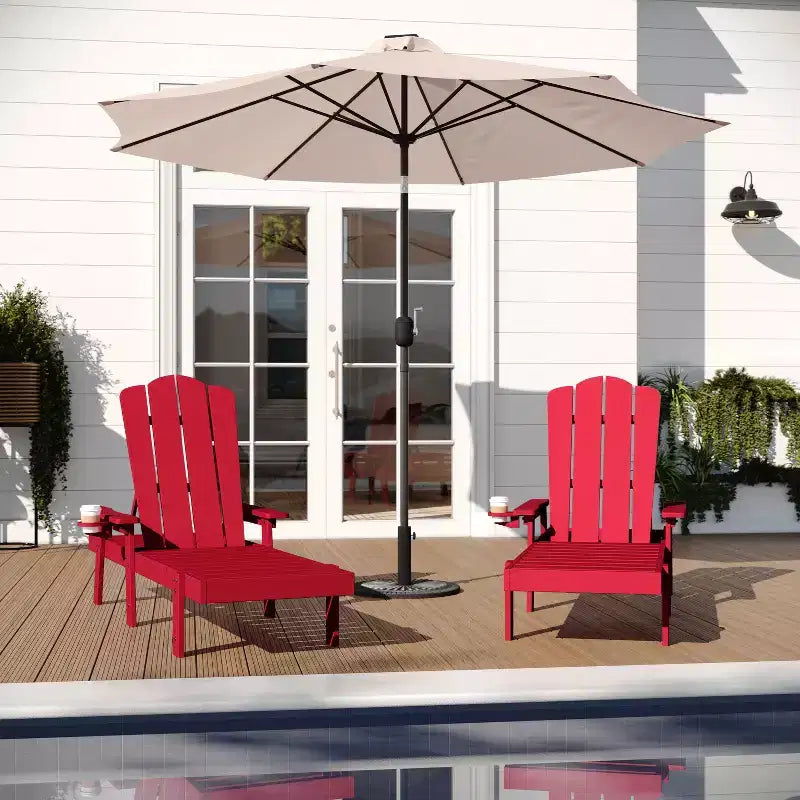Merrick Lane - Set di 2 sedie a sdraio Adirondack regolabili per interni/esterni con portabicchieri pieghevoli - Sedie a sdraio in HDPE riciclato per tutte le stagioni, per interni ed esterni