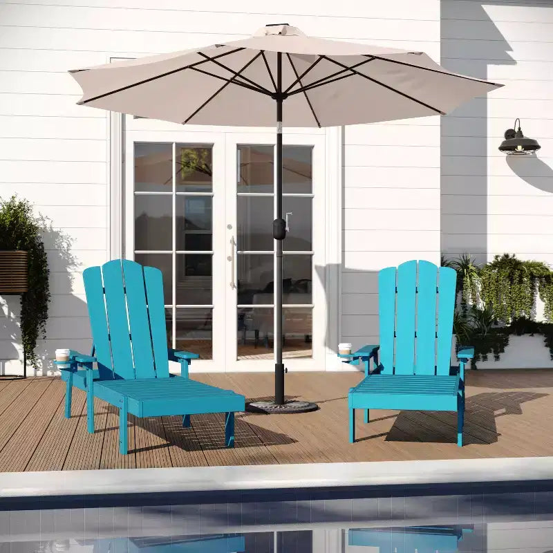 Merrick Lane - Set di 2 sedie a sdraio Adirondack regolabili per interni/esterni con portabicchieri pieghevoli - Sedie a sdraio in HDPE riciclato per tutte le stagioni, per interni ed esterni