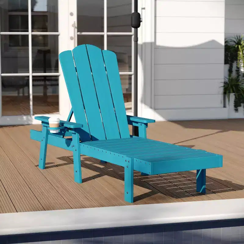 Merrick Lane - Set di 2 sedie a sdraio Adirondack regolabili per interni/esterni con portabicchieri pieghevoli - Sedie a sdraio in HDPE riciclato per tutte le stagioni, per interni ed esterni