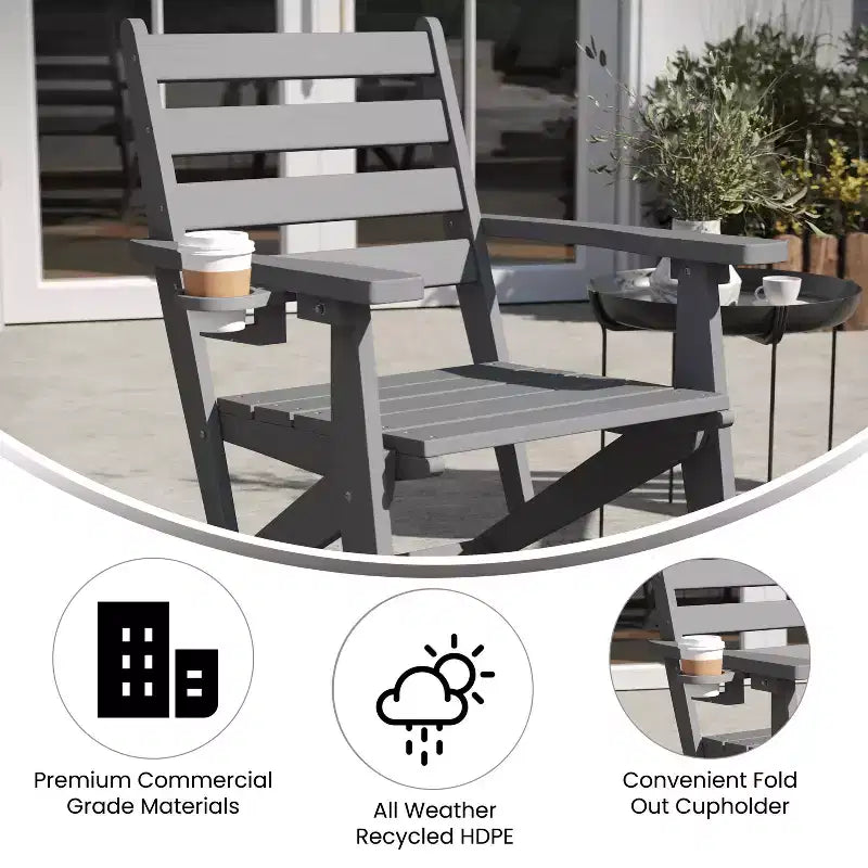 Merrick Lane Sedia Adirondack da Interno/Esterno con Portabicchieri Pieghevole, Sedia Adirondack in HDPE Riciclato Resistente a Tutte le Condizioni Atmosferiche