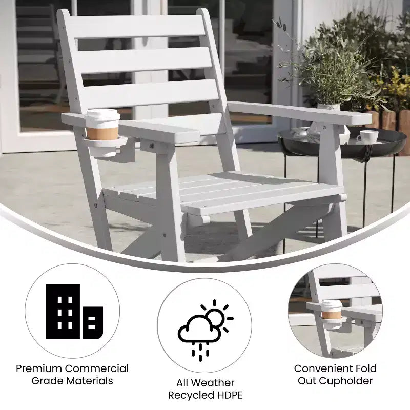 Merrick Lane Sedia Adirondack da Interno/Esterno con Portabicchieri Pieghevole, Sedia Adirondack in HDPE Riciclato Resistente a Tutte le Condizioni Atmosferiche