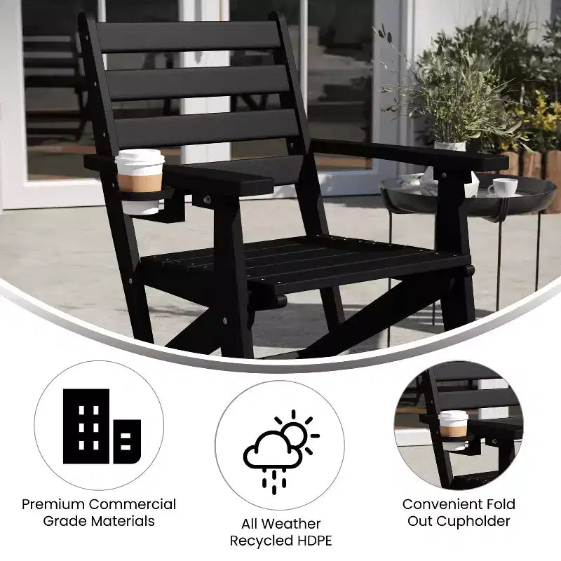 Merrick Lane Sedia Adirondack da Interno/Esterno con Portabicchieri Pieghevole, Sedia Adirondack in HDPE Riciclato Resistente a Tutte le Condizioni Atmosferiche