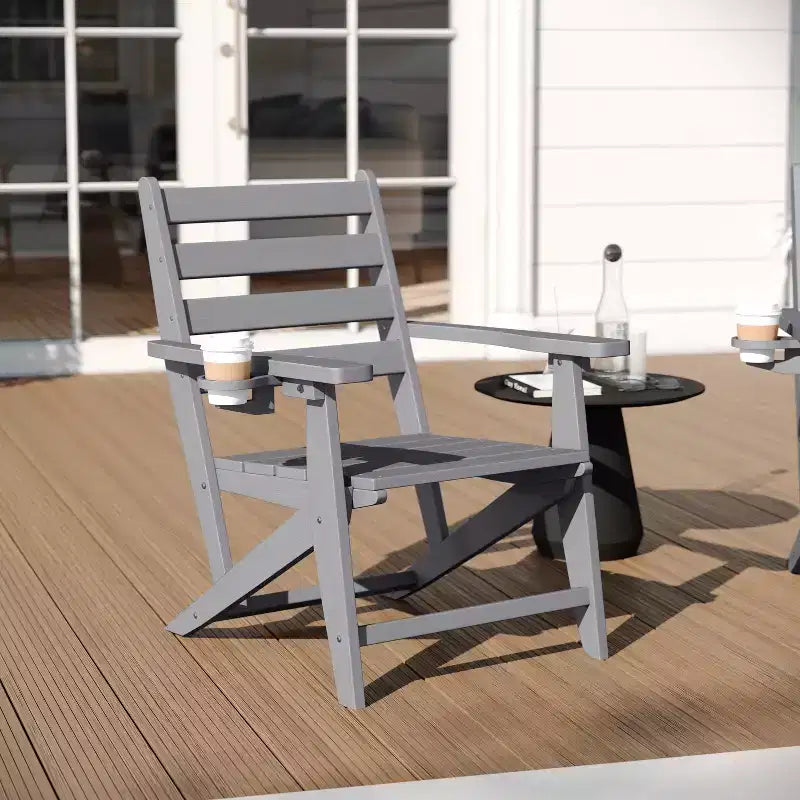 Merrick Lane Indoor/Outdoor Adirondack Dining Chair with Fold Out Cup Holder, Recycled All-Weather HDPE Adirondack Chair