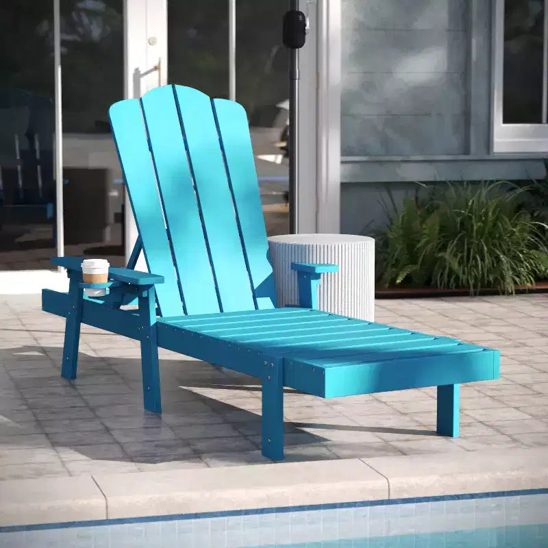 Sedia a sdraio Adirondack regolabile Emma e Oliver in HDPE riciclato con portabicchieri a scomparsa per uso interno/esterno