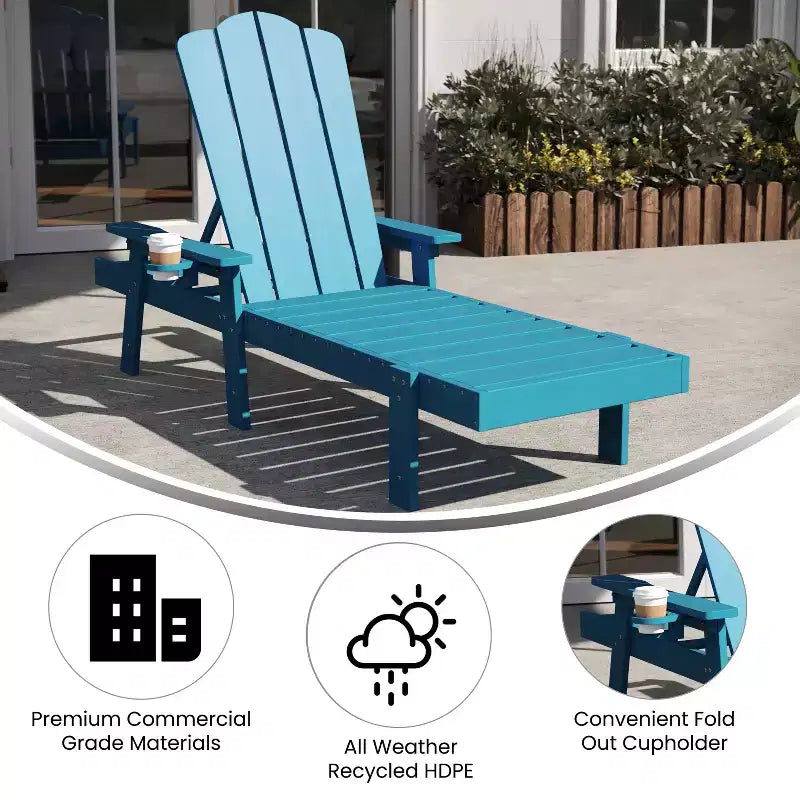 Sedia a sdraio Adirondack regolabile Emma e Oliver in HDPE riciclato con portabicchieri a scomparsa per uso interno/esterno