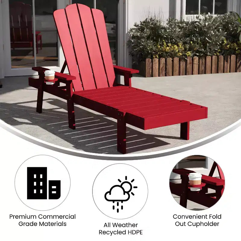 Sdraio reclinabile Adirondack Merrick Lane per interni/esterni con portabicchieri pieghevole - Sedia a sdraio per interni/esterni in HDPE riciclato resistente a tutte le condizioni atmosferiche