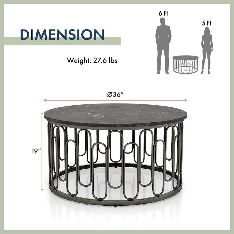 Set da 3 pezzi Lars Modern con tavolo rotondo, ripiano in marmo, robusta base decorativa in metallo di Furniture of America