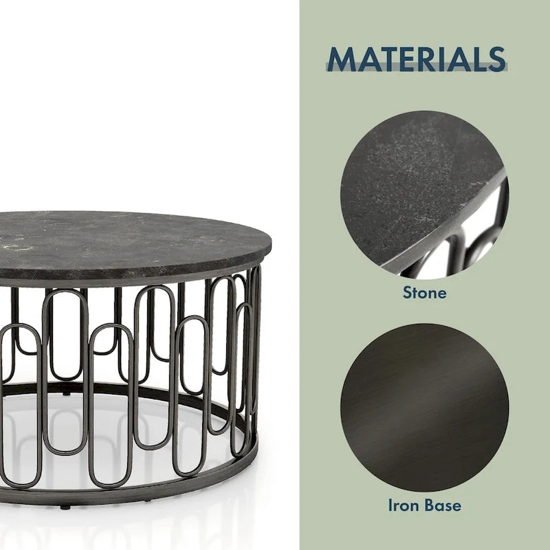 Set da 3 pezzi Lars Modern con tavolo rotondo, ripiano in marmo, robusta base decorativa in metallo di Furniture of America