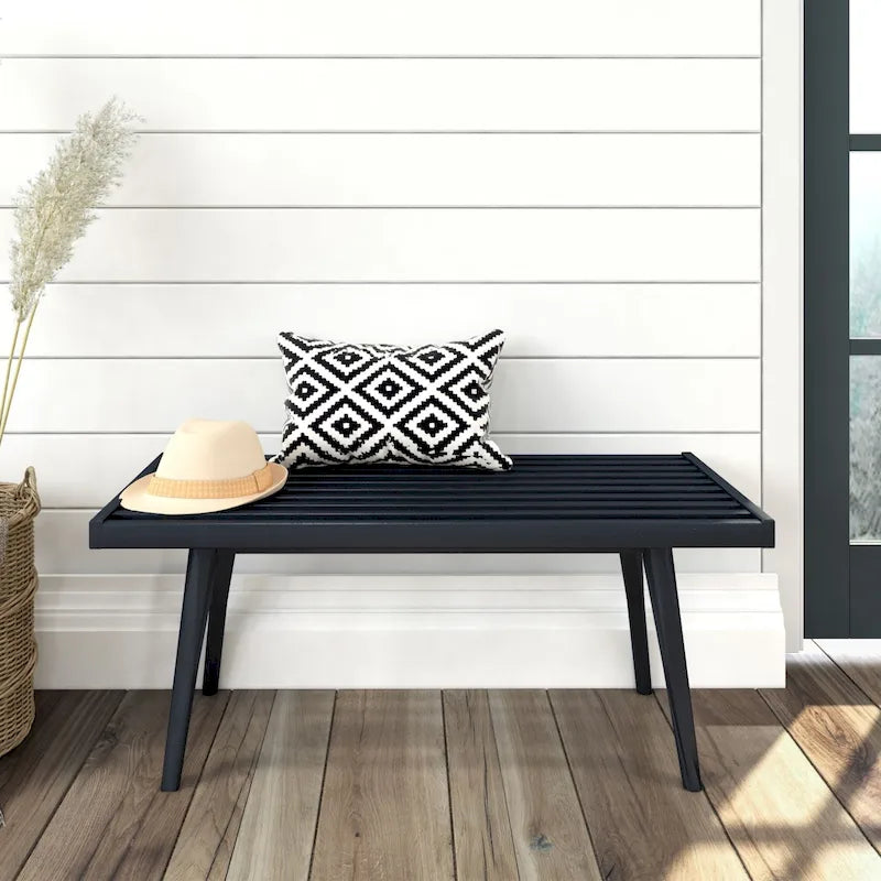 Panca da Ingresso Singola in Legno Mid-Century Plank and Beam - 41,3 L x 16,5 P x 17,5 H