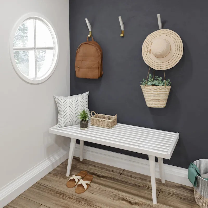 Panca da Ingresso Singola in Legno Mid-Century Plank and Beam - 41,3 L x 16,5 P x 17,5 H