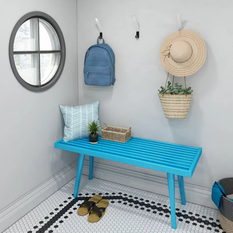 Panca da Ingresso Singola in Legno Mid-Century Plank and Beam - 41,3 L x 16,5 P x 17,5 H