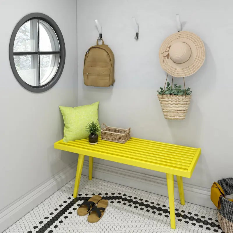 Panca da Ingresso Singola in Legno Mid-Century Plank and Beam - 41,3 L x 16,5 P x 17,5 H