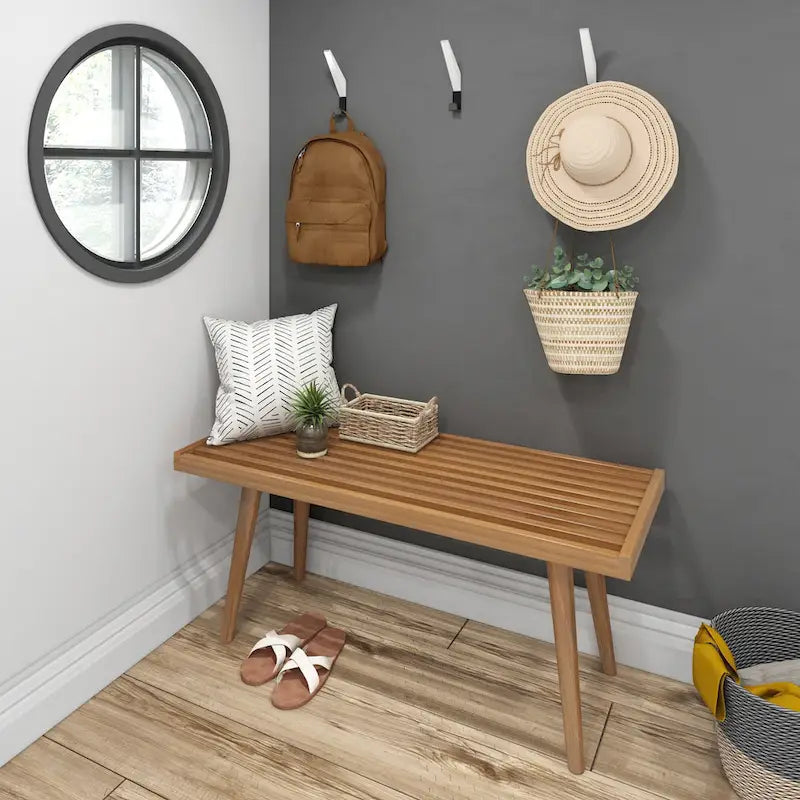 Panca da Ingresso Singola in Legno Mid-Century Plank and Beam - 41,3 L x 16,5 P x 17,5 H