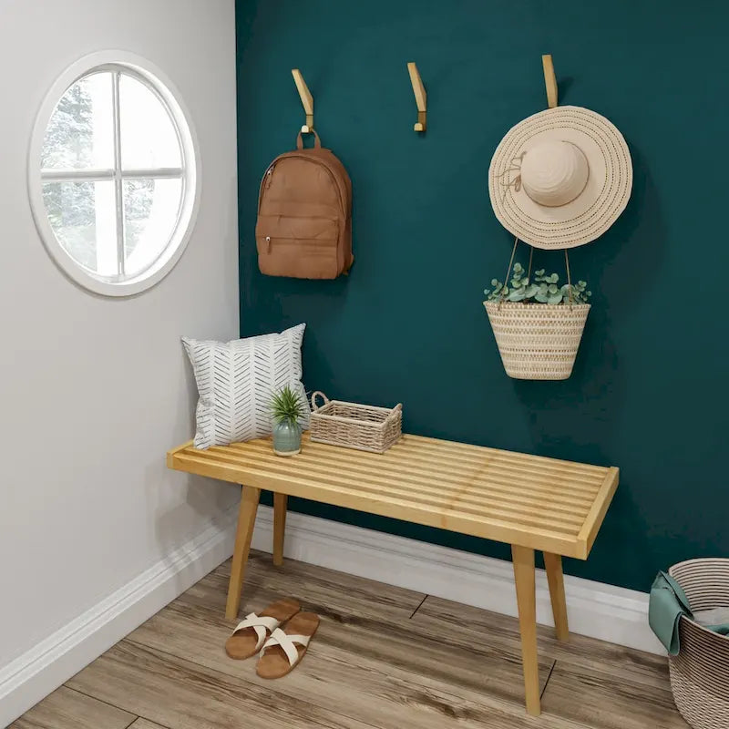 Panca da Ingresso Singola in Legno Mid-Century Plank and Beam - 41,3 L x 16,5 P x 17,5 H