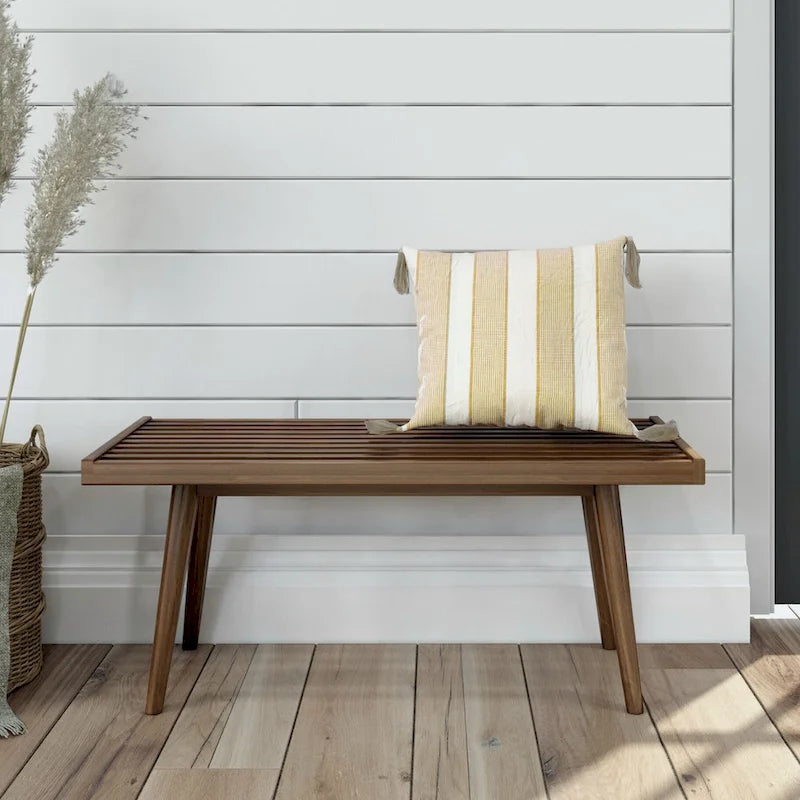Panca da Ingresso Singola in Legno Mid-Century Plank and Beam - 41,3 L x 16,5 P x 17,5 H