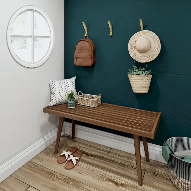 Panca da Ingresso Singola in Legno Mid-Century Plank and Beam - 41,3 L x 16,5 P x 17,5 H