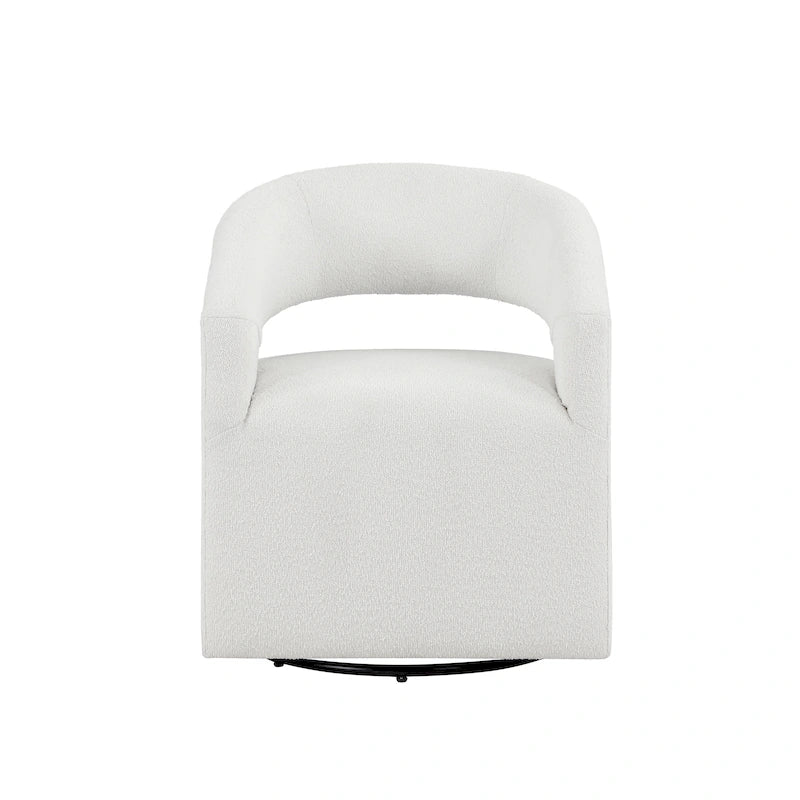 Poltrona tonda a botte Celeste Modern Boucle, schienale aperto e bracciolo curvo, poltrona girevole di Furniture of America