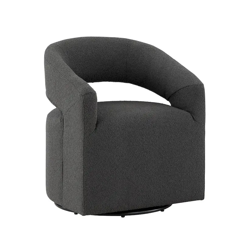 Poltrona tonda a botte Celeste Modern Boucle, schienale aperto e bracciolo curvo, poltrona girevole di Furniture of America