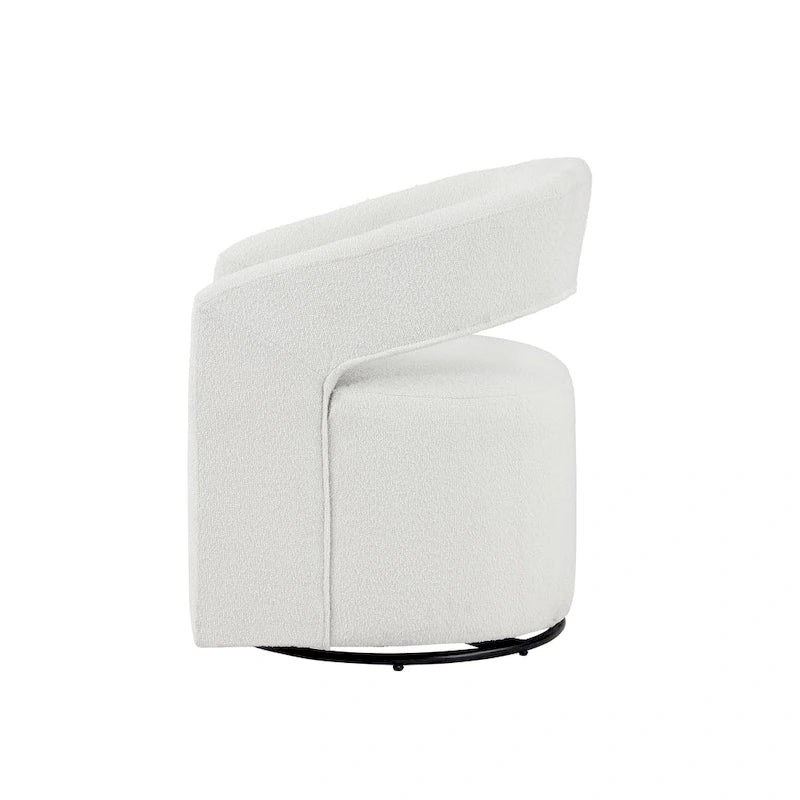Poltrona tonda a botte Celeste Modern Boucle, schienale aperto e bracciolo curvo, poltrona girevole di Furniture of America