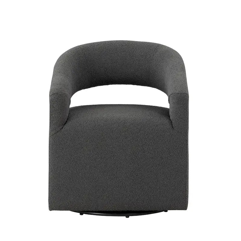 Poltrona tonda a botte Celeste Modern Boucle, schienale aperto e bracciolo curvo, poltrona girevole di Furniture of America