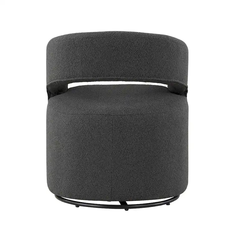Poltrona tonda a botte Celeste Modern Boucle, schienale aperto e bracciolo curvo, poltrona girevole di Furniture of America