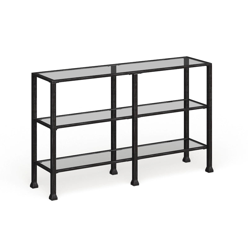 SEI Furniture Esther Tavolino Consolle a 3 Ripiani in Metallo Nero e Vetro