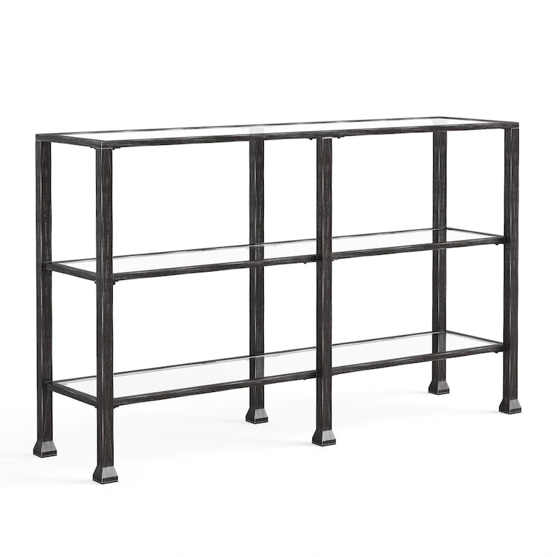 SEI Furniture Esther Tavolino Consolle a 3 Ripiani in Metallo Nero e Vetro