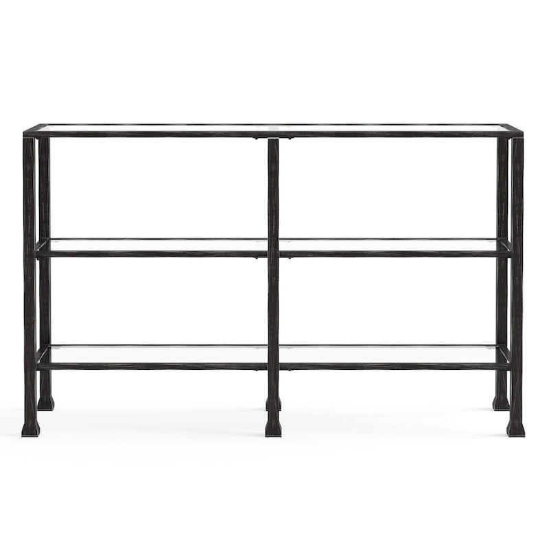 SEI Furniture Esther Tavolino Consolle a 3 Ripiani in Metallo Nero e Vetro