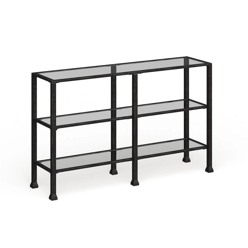 SEI Furniture Esther Tavolino Consolle a 3 Ripiani in Metallo Nero e Vetro