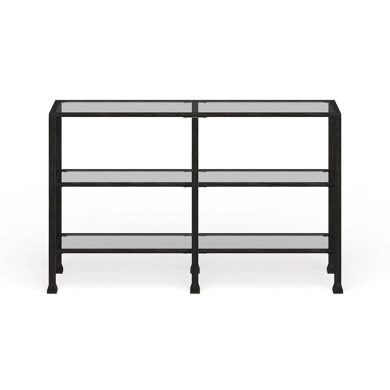 SEI Furniture Esther Tavolino Consolle a 3 Ripiani in Metallo Nero e Vetro