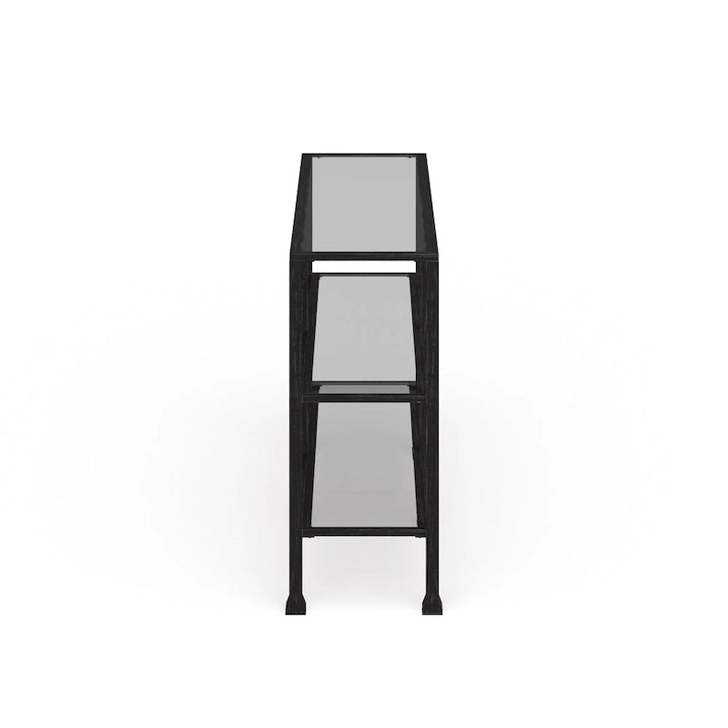 SEI Furniture Esther Tavolino Consolle a 3 Ripiani in Metallo Nero e Vetro