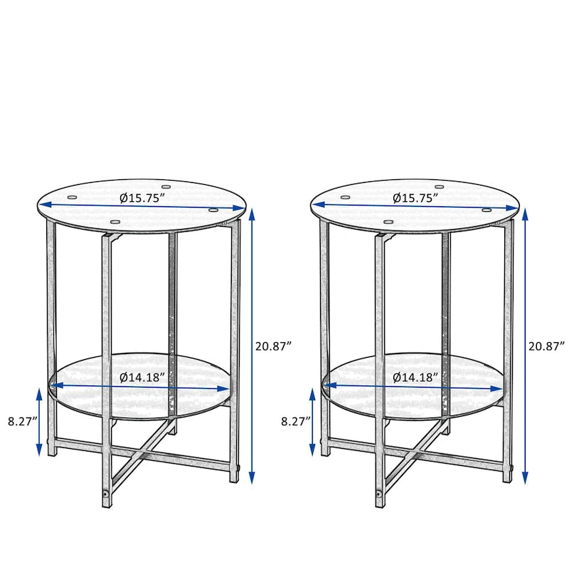Set di 2 tavolini in vetro temperato (nero), tavolino da caffè rotondo per camera da letto, soggiorno, ufficio