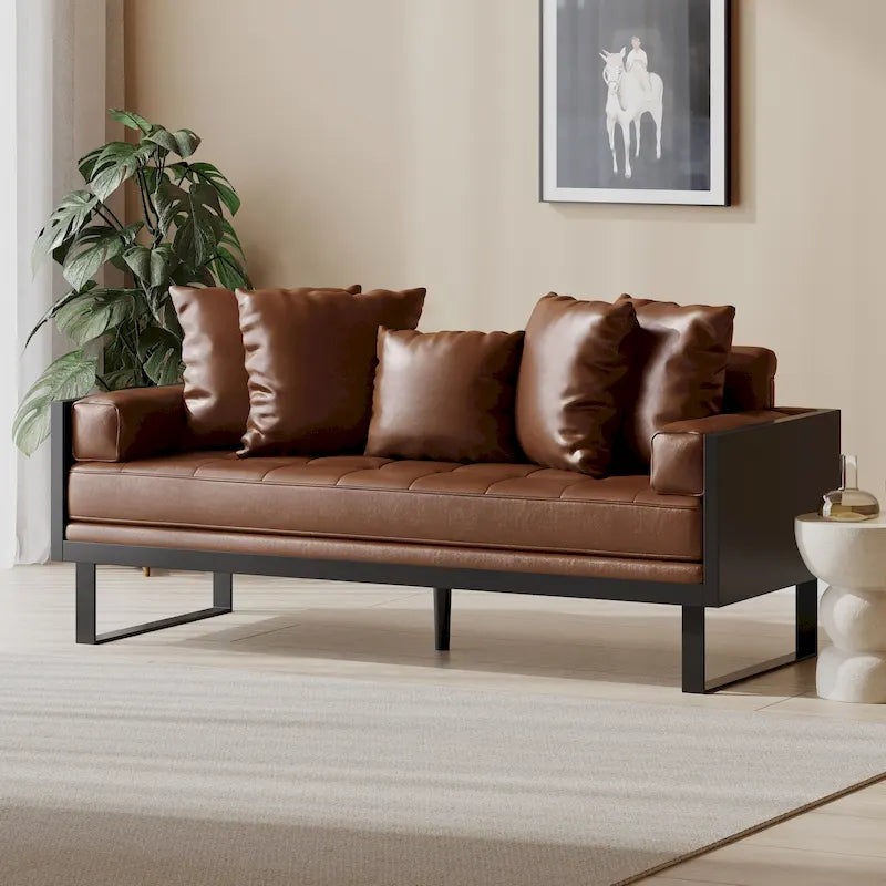 Causeuse surdimensionnée en similicuir Gilmans avec oreillers décoratifs par Christopher Knight Home