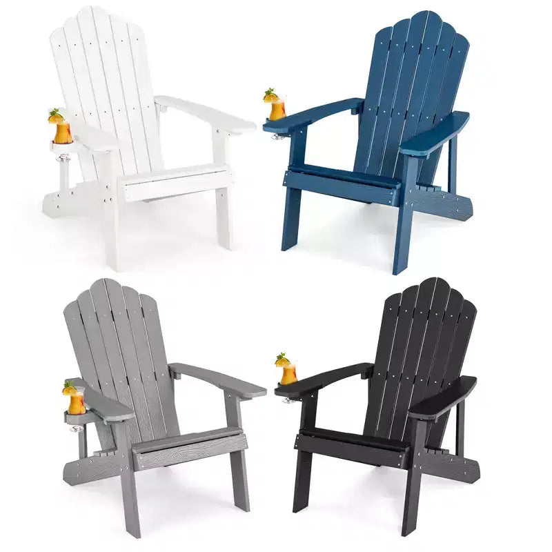 Sedia Adirondack Costway da esterno, set da 4 pezzi, in HIPS, con portabicchiere, resistente alle intemperie, capacità 172 kg, colori teak e verde e giallo e rosso/nero e grigio chiaro e blu marino e bianco