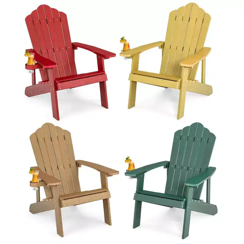 Sedia Adirondack Costway da esterno, set da 4 pezzi, in HIPS, con portabicchiere, resistente alle intemperie, capacità 172 kg, colori teak e verde e giallo e rosso/nero e grigio chiaro e blu marino e bianco