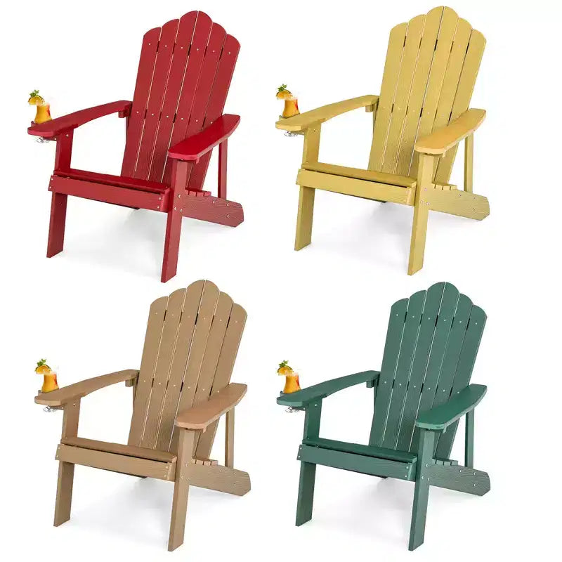 Costway Lot de 4 Chaises Adirondack de Patio en HIPS avec Porte-gobelet Résistant aux Intempéries Extérieur 172 kg Teck&Vert&Jaune&Rouge/Noir&Gris Clair&Bleu Marine&Blanc