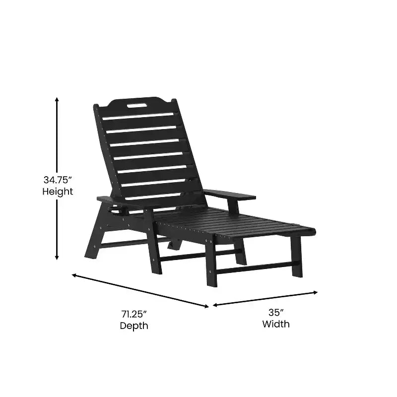 Flash Furniture Monterey Set Adirondack Commerciale 3 Pezzi per Interni/Esterni con 2 Lettini Reclinabili in HDPE con Portabicchieri e Tavolino Pieghevole