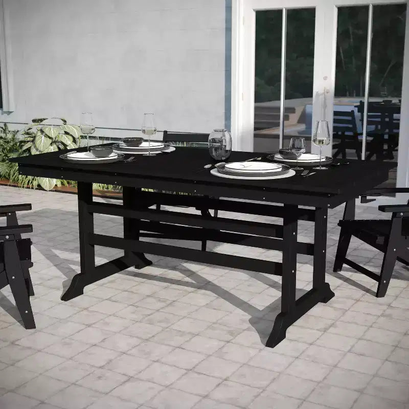 Set da pranzo Adirondack Emma e Oliver 7 pz con tavolo rettangolare 72" da interni/esterni in HDPE riciclato e 6 sedie con portabicchieri