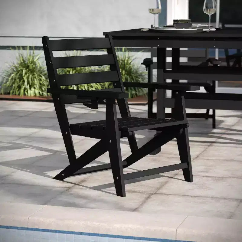 Set da pranzo Adirondack Emma e Oliver 7 pz con tavolo rettangolare 72" da interni/esterni in HDPE riciclato e 6 sedie con portabicchieri
