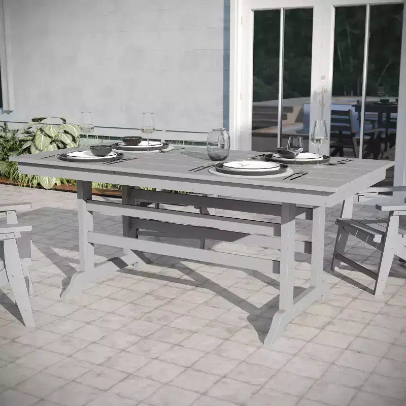 Set da pranzo Adirondack Emma e Oliver 7 pz con tavolo rettangolare 72" da interni/esterni in HDPE riciclato e 6 sedie con portabicchieri