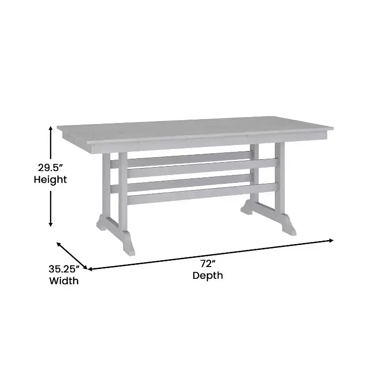 Set da pranzo Adirondack Emma e Oliver 7 pz con tavolo rettangolare 72" da interni/esterni in HDPE riciclato e 6 sedie con portabicchieri