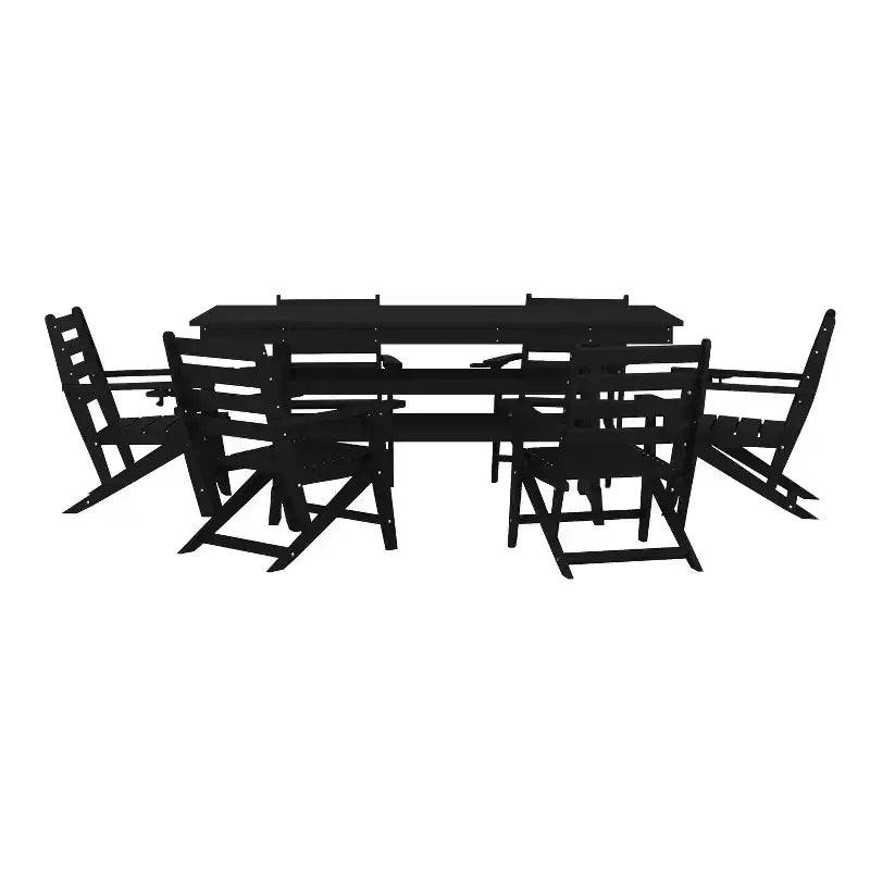 Set da pranzo Adirondack Emma e Oliver 7 pz con tavolo rettangolare 72" da interni/esterni in HDPE riciclato e 6 sedie con portabicchieri