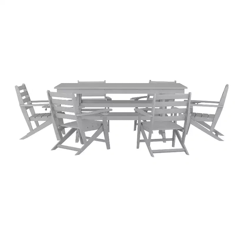 Ensemble de salle à manger Adirondack 7 pièces Emma et Oliver avec table rectangulaire d'intérieur/extérieur de 183 cm en PEHD recyclé et 6 chaises avec porte-gobelets