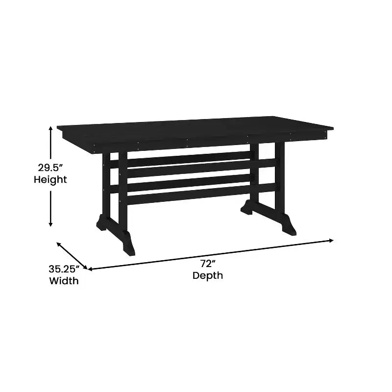 Flash Furniture Tolleson Set da pranzo commerciale Adirondack da 7 pezzi con tavolo rettangolare in HDPE riciclato per interni/esterni da 72 pollici e 6 sedie con portabicchieri