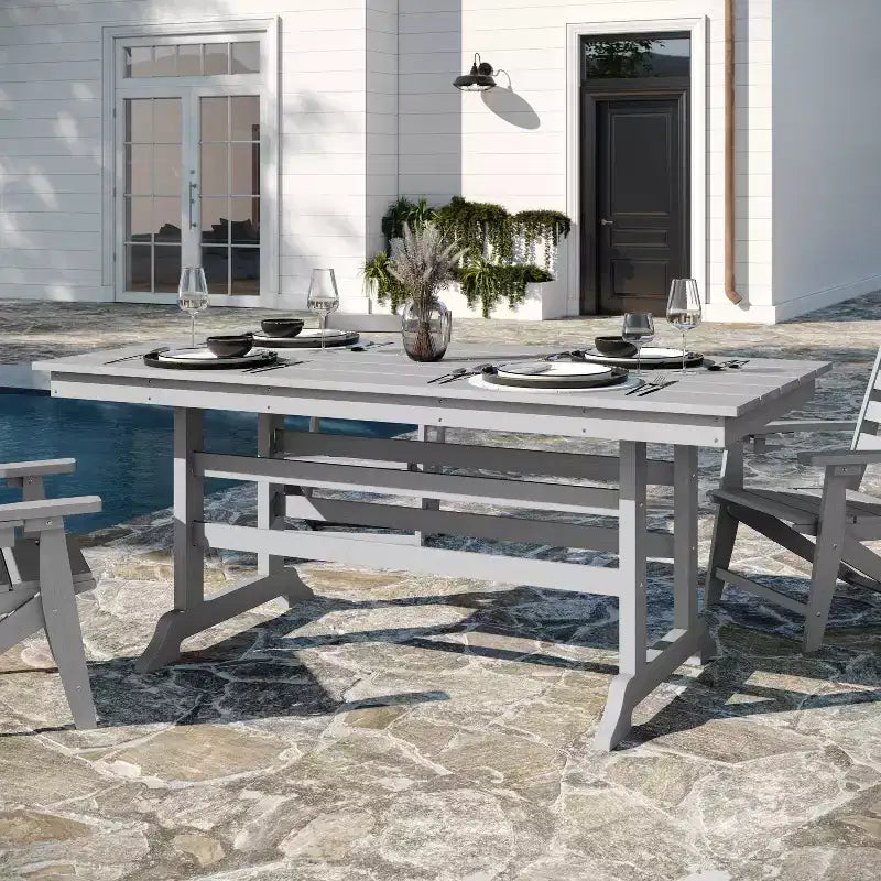 Flash Furniture Tolleson Set da pranzo commerciale Adirondack da 7 pezzi con tavolo rettangolare in HDPE riciclato per interni/esterni da 72 pollici e 6 sedie con portabicchieri