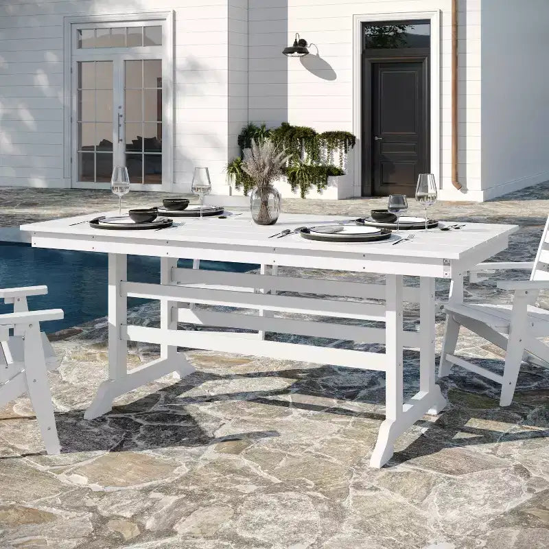 Flash Furniture Tolleson Set da pranzo commerciale Adirondack da 7 pezzi con tavolo rettangolare in HDPE riciclato per interni/esterni da 72 pollici e 6 sedie con portabicchieri